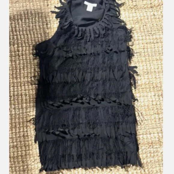 ark & co. Black Short Shift Dress - Fringe Accent Polyester Spandex - Size M - Picture 3 of 4